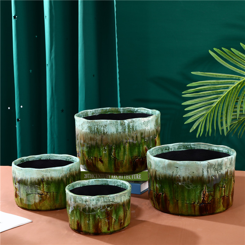 Vaso da fiori e vaso in ceramica smaltata irregolare in stile antico, decorazione domestica 1