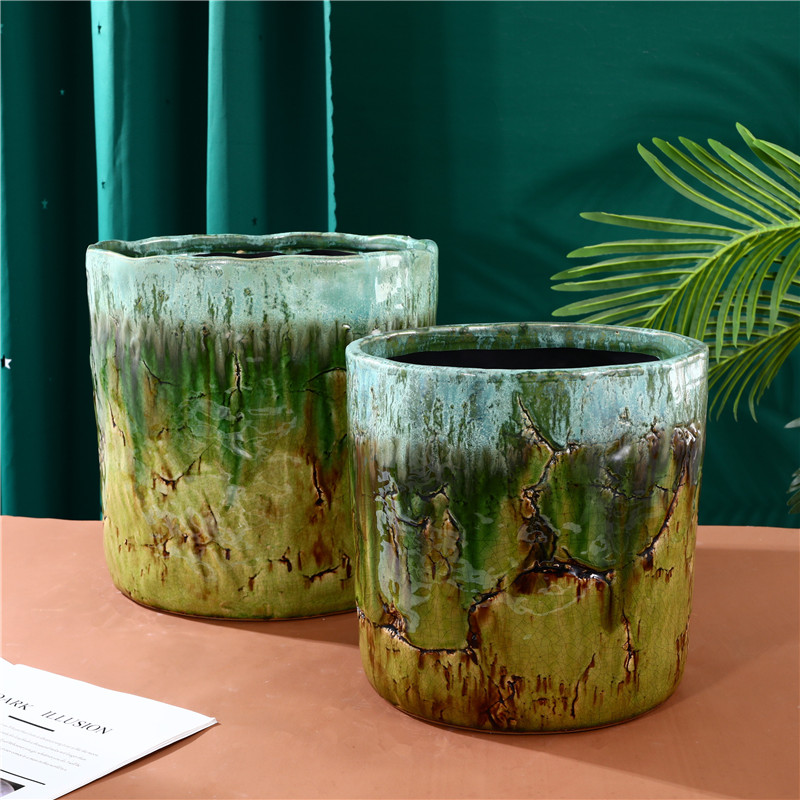 Unregelmäßiger glasierter Keramik-Blumentopf und Vase im antiken Stil, Heimdekoration 4
