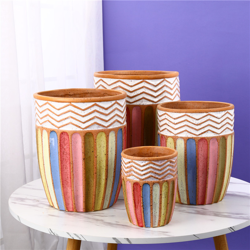 Hand Paint Lines Bohemian Style Decoration၊ Ceramic Planter ၂