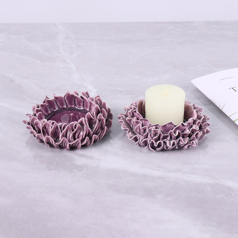 Керамическая банка для свечей с кракле и глазурью ручной работы в форме цветка (5)