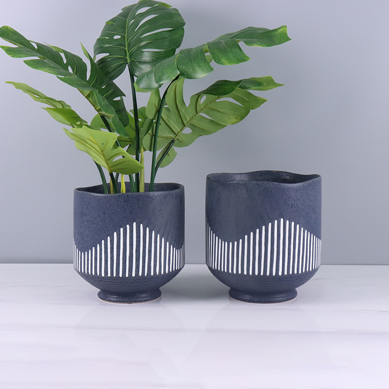 Hot Sell Irregular Mouth Matte Dark Grey Ceramic Flowerpot Vase (2)