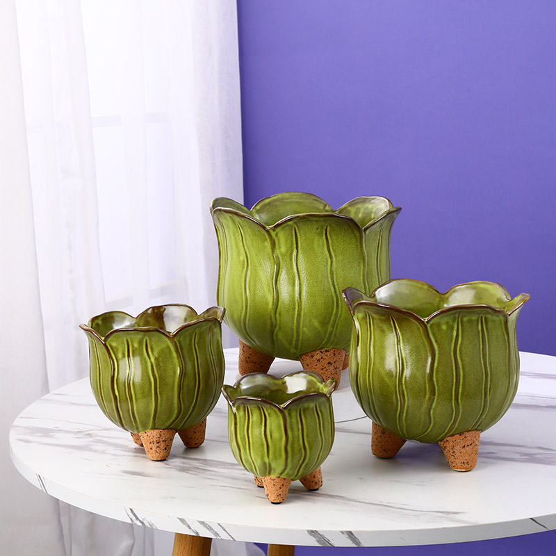 Bentuk Bunga Teratai Dekorasi Dalam dan Luar Ruangan, Pot Bunga & Vas Keramik (2)