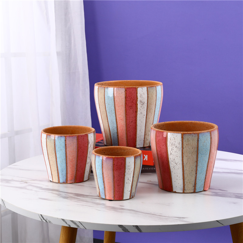 Vaso de cerâmica vitrificado feito à mão estilo multicolorido, vaso de planta vitrificado 2