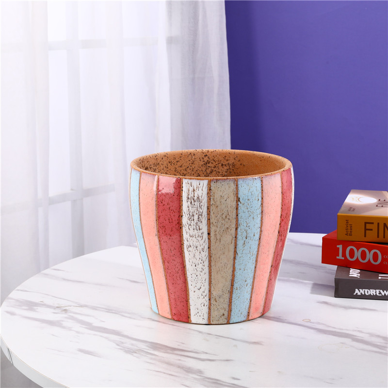 Vaso de cerâmica vitrificado feito à mão estilo multicolorido, vaso de planta vitrificado 4