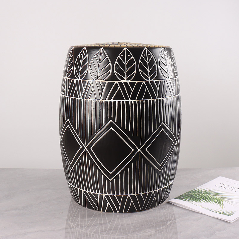 Stamping Technology Reactive Glaze Hotel and Garden Ceramics Stool (3)