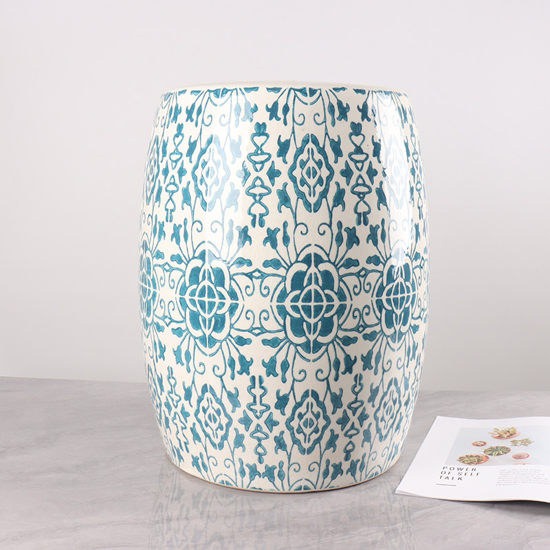 Hoʻolālā Decal Kūʻokoʻa i waho o loko o ka loko Crackle Glaze Ceramics Stool (1)