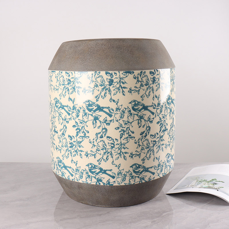 Unique Decal Design Outdoor Indoor Crackle Glaze Ceramics Stool (4)