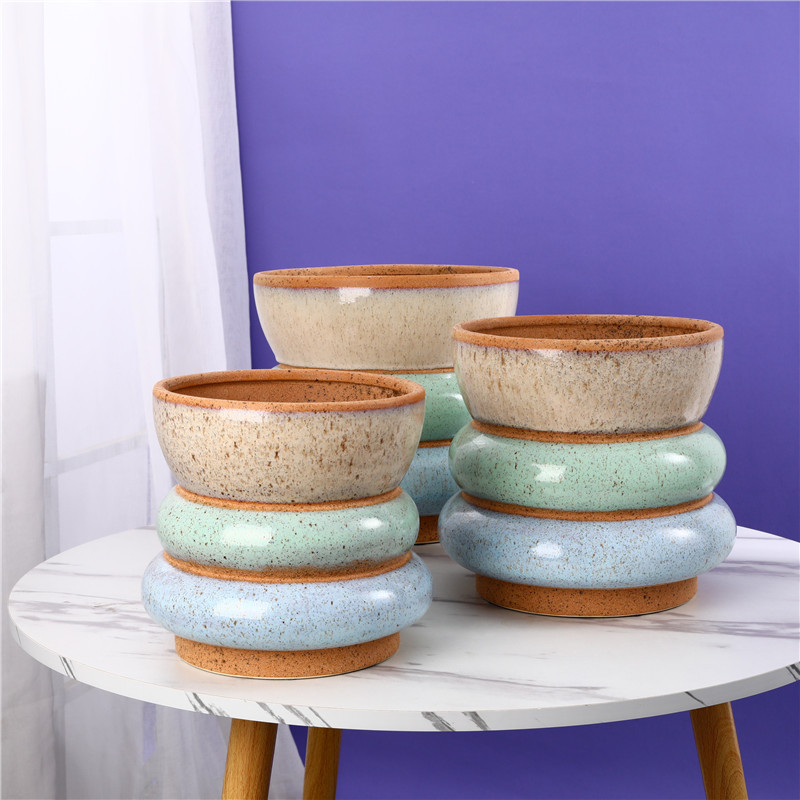 Eenzegaarteg Form Multi-faarweg Stil Handgemaachte Verglaste Keramik Blummenpot & Vase 2