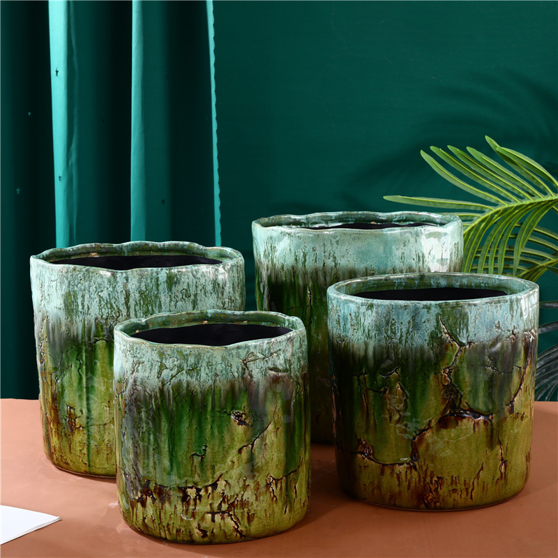 Antique Style Irregular Glazed Ceramic Flowerpot & Vase, Home decoration 3