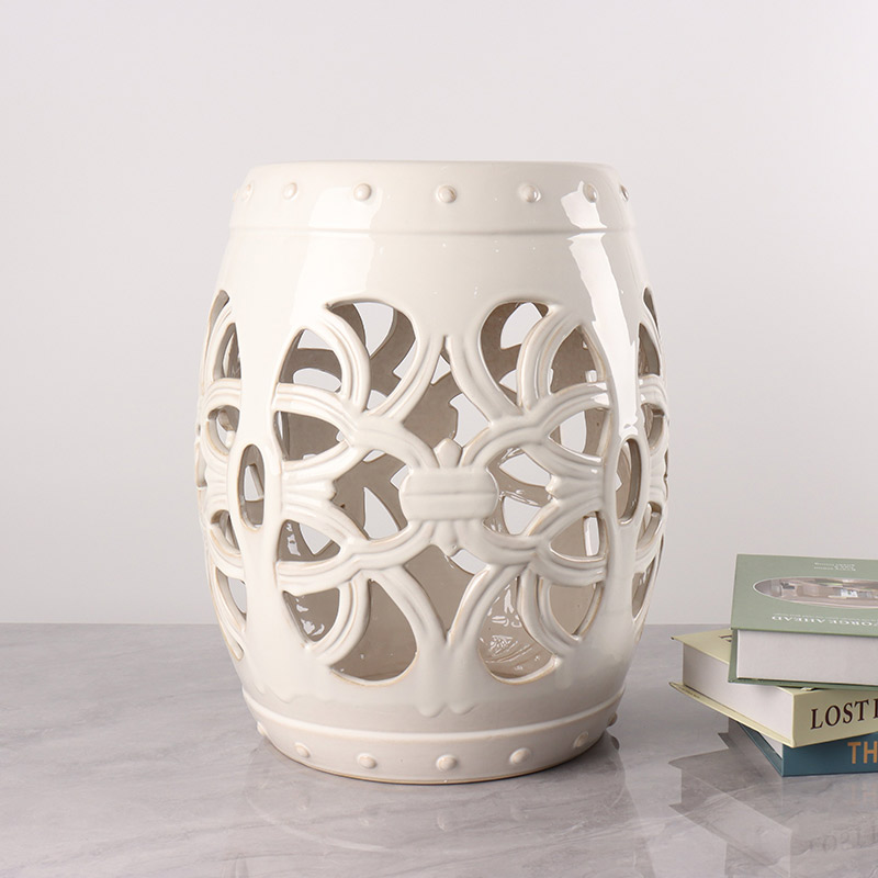 Hollow Out Design Decoration Reactive Glaze Ceramics Stool (5)
